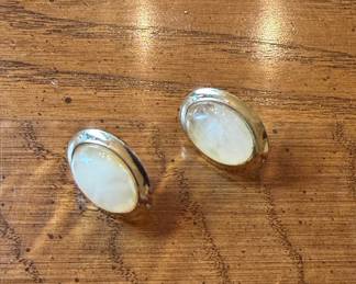 Vintage Sterling Silver and Mother of Pearl Cabochon Earrings