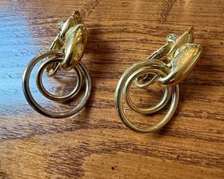 Vintage Gold-Tone Double Hoop 'Doorknocker' Clip-On Earrings