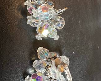 Vintage Aurora Borealis Crystal Cluster Clip-On Earrings