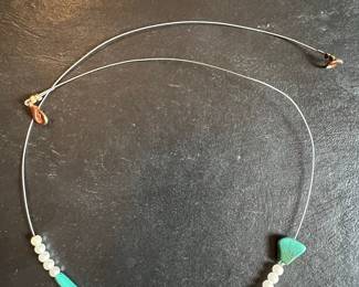 Turquoise and White Bead Beaded Necklace
