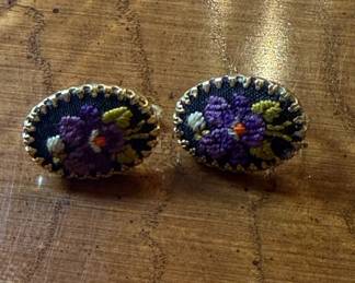 Vintage Embroidered Floral Clip-On Earrings