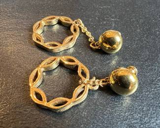 Vintage Gold-Tone Metal Chain Link and Ball Drop Earrings
