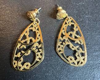 Gold-Tone Filigree Teardrop Earrings