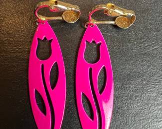 Vintage Reversible Enamel Tulip Motif Clip-On Earrings
