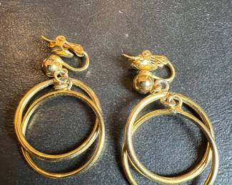 Vintage Gold-Tone Double Hoop Clip-On Earrings