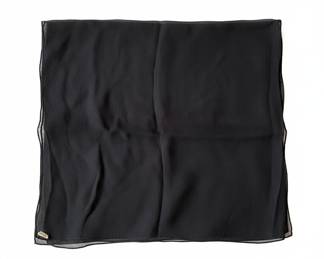 Vintage Solid Black Pure Silk Hand-Rolled Scarf