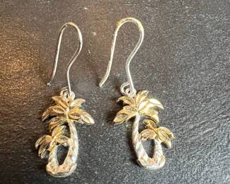 Two-Tone Base Metal Palm Tree Drop Earrings