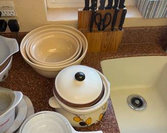 Dishes And Kitchen Knife Block