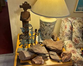 Table Lamp And Rock Display