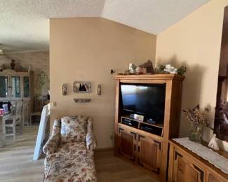 Floral Armchair And Media Cabinet