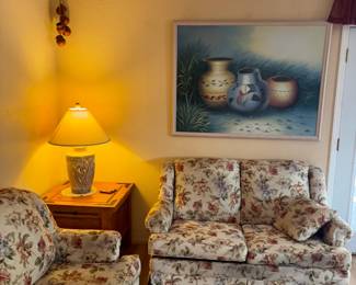 Floral Loveseat And Table Lamp