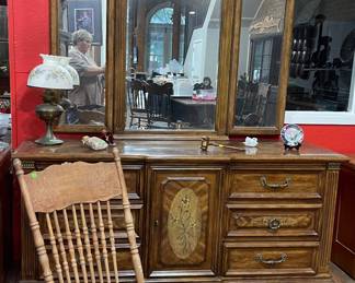 VINTAGE BEDROOM SET-DRESSER HEADBOARD AND TALL BOY DRESSER