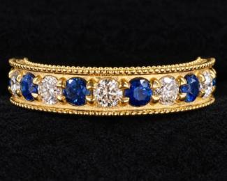 14K Yellow Gold Sapphire & Diamond Ring Sz 6.5