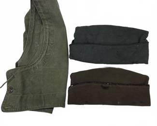 WWII US Army Tattered Garrison Caps & Field Hood