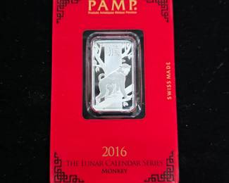 	PAMP Suisse 2016 Lunar Monkey 10g Silver Bar