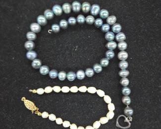 Sterling Heart Charm Necklace & Genuine Pearls