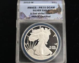 	2010-W Silver Eagle $1 ANACS PR70 DCAM Certified