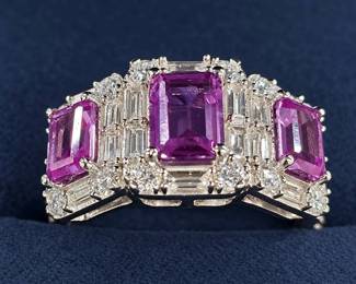 	.925 Sterling Silver Amethyst & Diamond Ring Sz 7