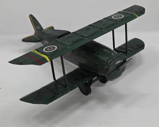 Green Metal Biplane Model with RAF Roundels