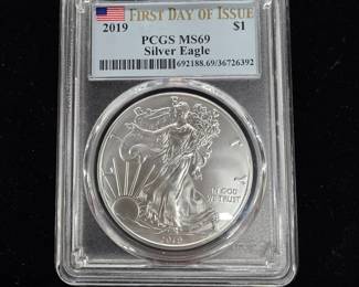 	2019 Silver Eagle $1 PCGS MS69 First Day of Issue