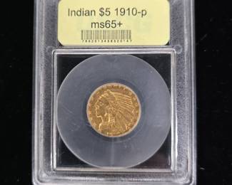 	1910-P Indian $5 Gold Coin MS65+ USCG
