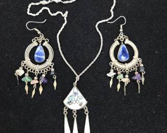 	Silver Dangle Earrings & Pendant Necklace Set