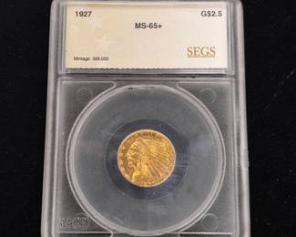 	1927 $2.5 Indian Head Gold Coin MS-65+ SEGS