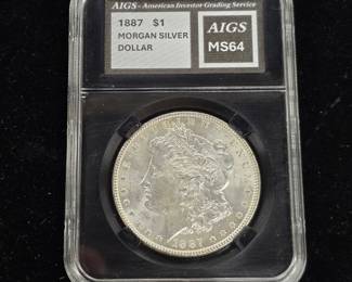 1887 Morgan Silver Dollar AIGS MS64