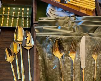 Vintage gold tone flatware, bamboo style by Viners of Sheffield