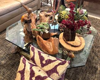 Brass and Glass Coffee Table, Drift Wood