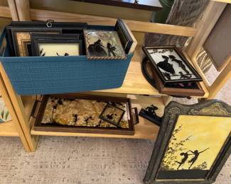 Large collection of framed glass silhouettes and more