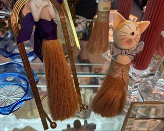 Antique whisk brooms for clothing with porcelain heads, 1920s