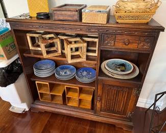 Oak Cabinet, Collection of Copenhagen Christams Plates, Norman Rockwall plates