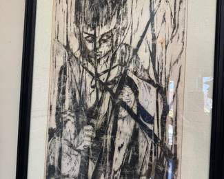 Original artwork by Ann Cushing Gantz, Boy in the weeds, artists proof