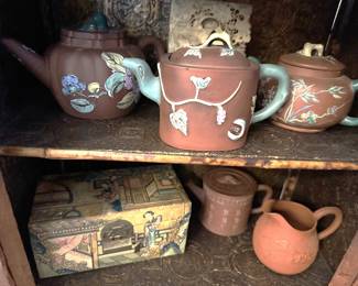 Assortment of Asian teapots vintage Chinese clay teapots by Yixing Zisha