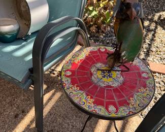 Outside Mosaic Table and Metal Sculpture