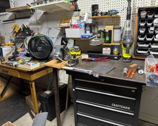 Garage packed with tools and cabinets