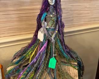 Tarot card lady made with ribbons, faux marble pedstal