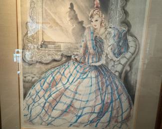 Louie Icart lithograph, Girl in Crinoline Mirror de Verisee