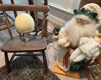 Antique Child Chair, Ostrich Egg, Santa