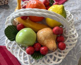 vintage Italian Capodimonte/Bassano hand-painted ceramic and porcelain fruit basket centerpiece