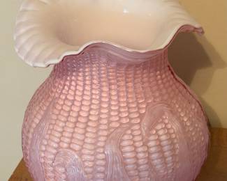 Fenton Art Glass Rose Pink Cased Overlay Glass Maize (Corn) Pitcher