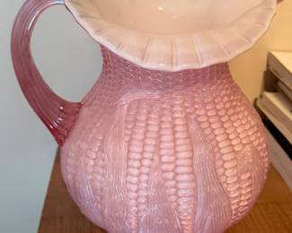 Fenton Art Glass Rose Pink Cased Overlay Glass Maize (Corn) Pitcher