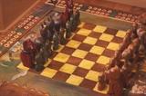Cats vs. Dogs chessboard on handmade game table by Sticks Furniture...