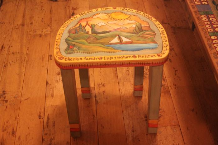 Handmade and handpainted wooden stool by Sticks Furniture (Sarah Grant)...