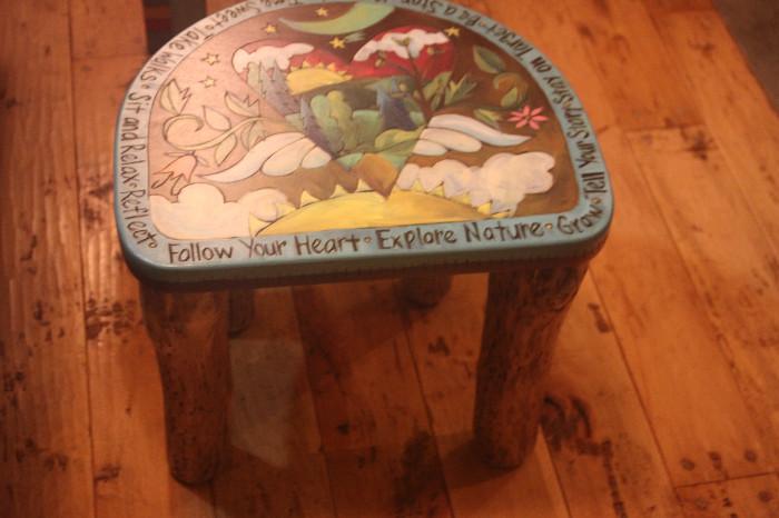 Another Sticks Furniture stool - handmade and handpainted, made of wood.