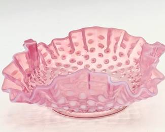 Fenton Style Opalescent Pink Hobnail Bowl