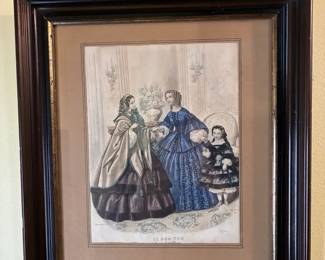 Antique 19th-Century Framed Colored French Fashion Print
