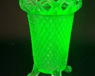 Uranium Glass Imperial Glass Footed Vase Or Spooner