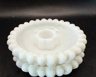 (2) Milk Glass Daisy Candle Holders